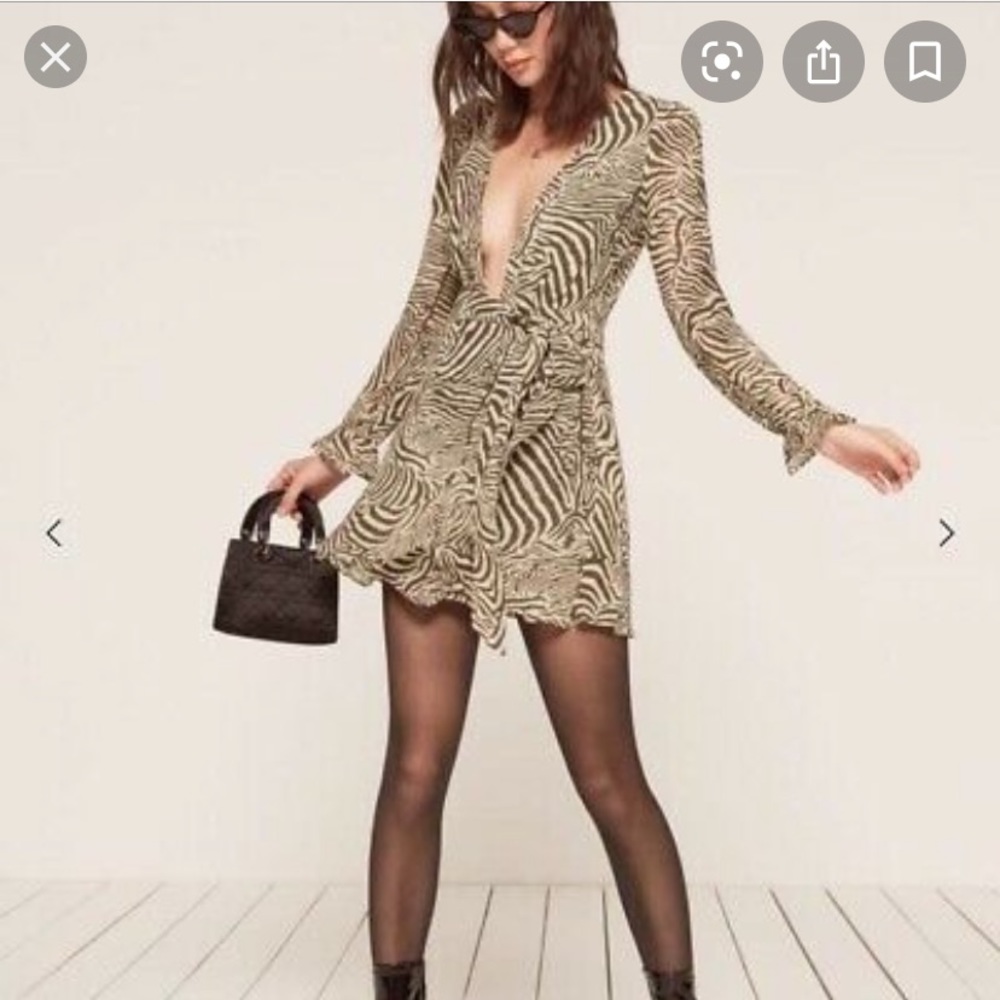 REFORMATION zebra print low cut wrap-dress.